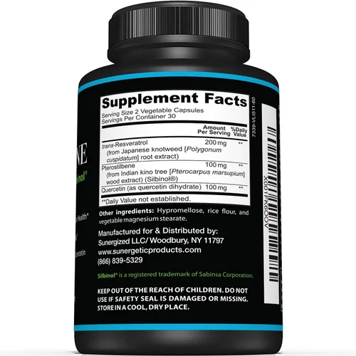 Miniatura 2 de Suplemento de pterostilbeno premium – Pterostilbeno con resveratrol y quercetina – Apoya el envejecimiento saludable – Fuente natural Pterostilbeno