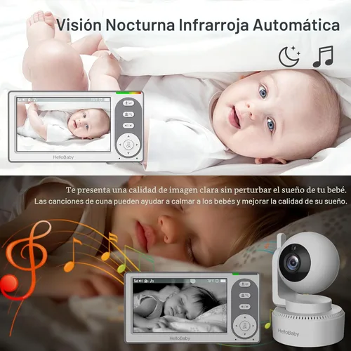 Miniatura 5 de HelloBaby Monitor de Bebé con Video de 4.3'' con Batería de 30 Horas, Monitor de Bebé con Pan-Tilt-Zoom Remoto Sin WiFi, Monitor de Bebé con Cámara