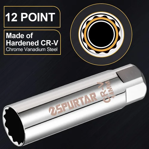 Miniatura 4 de Spurtar Enchufe de bujía de 0.55 pulgadas (0.551 in) de pared delgada magnética - Diseño de 12 puntos compatible con BMW, Mercedes, Nissan, Mini