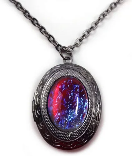 Miniatura 6 de Collar con medallón de ópalo mexicano que brilla en la oscuridad, diseño victoriano vintage de ópalo de fuego en plata, bronce o cobre, regalo