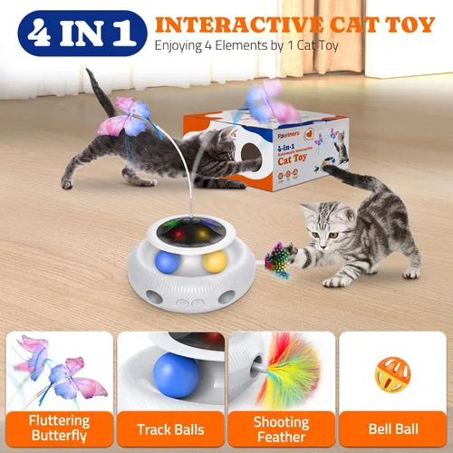 Miniatura 5 de Pawtners Juguete Interactivo para Gatos, 4 en 1 Juguetes Interactivos Automáticos para Gatitos de Interior Recargables con Mariposa Revoloteante