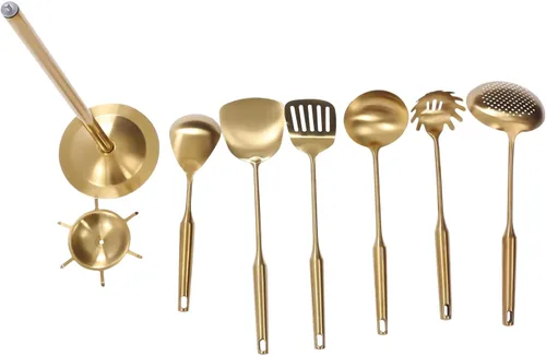 Miniatura 6 de Juego de utensilios de cocina dorados de 7 piezas con soporte, utensilios de cocina de acero inoxidable, herramientas de cocina de metal, juego