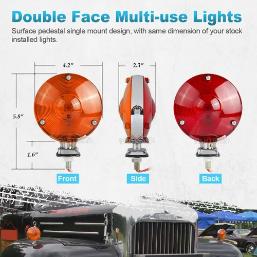 Miniatura 6 de Partsam 2 luces LED redondas de doble cara de 4 pulgadas, luces de pedestal de freno, luces direccionales de freno de freno, camiones, ámbar rojo