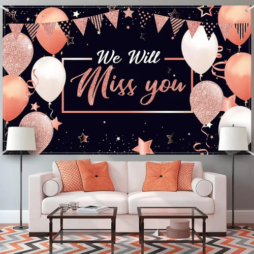 Miniatura 5 de Banner con texto en inglés «We Will Miss You» – Extra grande de 72 x 44 pulgadas, telón de fondo de graduación para decoraciones de fiesta de Oro
