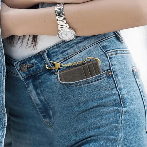 Miniatura 53 de SEAVILIA Tarjetero llavero cartera para mujer con ventana de identificación RFID monedero regalo abeja delgada minimalista pequeña cartera