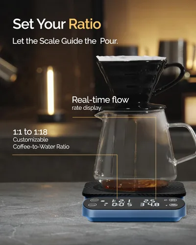 Miniatura 2 de Báscula de café Maestri House S3 con temporizador, báscula digital recargable de 3kg/0.1g, 3 modos de preparación, proporciones ajustables y Azul