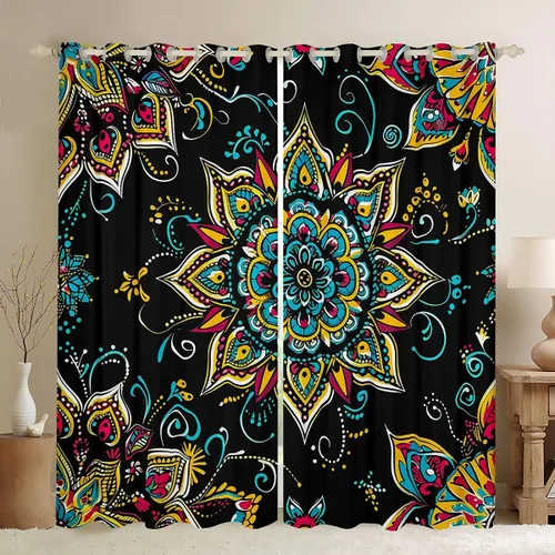 Miniatura 24 de Cortinas y cortinas de damasco turquesa para adultos, cortinas opacas barrocas victorianas antiguas, 2 paneles de 38 pulgadas de ancho x 54 pulgadas