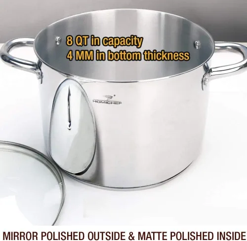 Miniatura 2 de HOMICHEF Olla de Caldo de 8 Cuartos con Tapa de Acero Inoxidable Sin Níquel - Olla de Caldo Pulida como Espejo de 8 QT con Tapa - UTENSILIOS DE