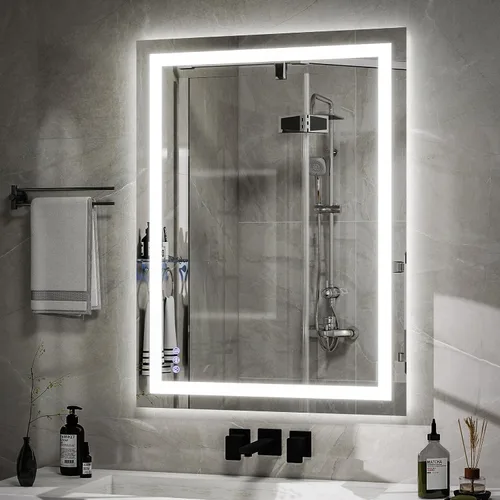 Miniatura 12 de VooBang Espejo de baño con luces de 30 x 30 pulgadas, 3 modos de iluminación ajustables, espejo de tocador de baño LED, antivaho y función