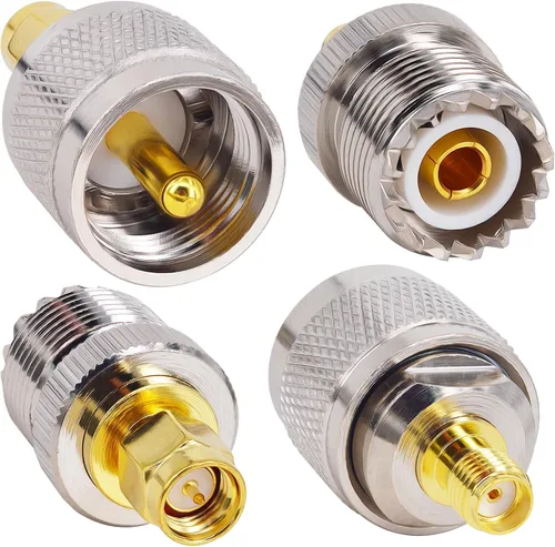 onelinkmore Kit de adaptador SMA a UHF, paquete de 4 unidades - SMA macho/hembra a PL259/SO239, latón puro chapado en oro para Baofeng UV-5R