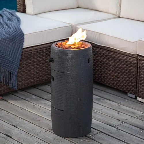 Miniatura 2 de COSIEST Mesa de Hoguera de Propano para Exteriores con Base Redonda Compacta de Piedra Ledge de 11 Pulgadas de Grafito, Certificada, 40,000 BTU