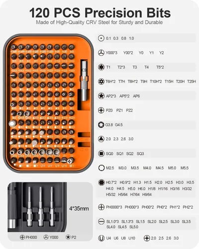 Miniatura 5 de Juego de destornilladores de precisión, 130 en 1 con kit de herramientas de reparación de 120 puntas, juego de destornilladores magnéticos con mini