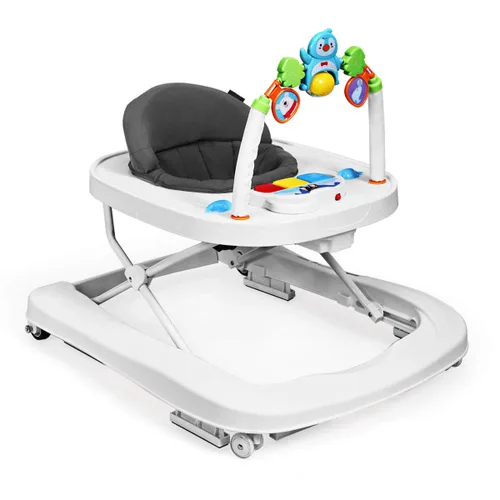Miniatura 10 de HONEY JOY Andador de bebé, juguete plegable para empujar sentado y caminar detrás con ruedas, piano interactivo y pedantes, altura y velocidad Azul