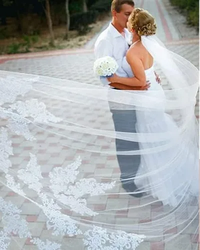 Miniatura 5 de Aularso Velos de novia florales velos de encaje para novias velo de novia largo con peine para novias de 118 pulgadas, Blanco, Talla libre