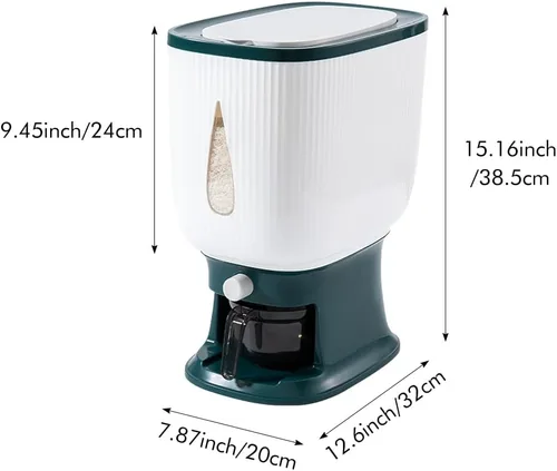 Miniatura 2 de Recipiente dispensador de arroz de 22.0 lbs, recipientes grandes de almacenamiento de alimentos secos de cereales con taza medidora, cubo