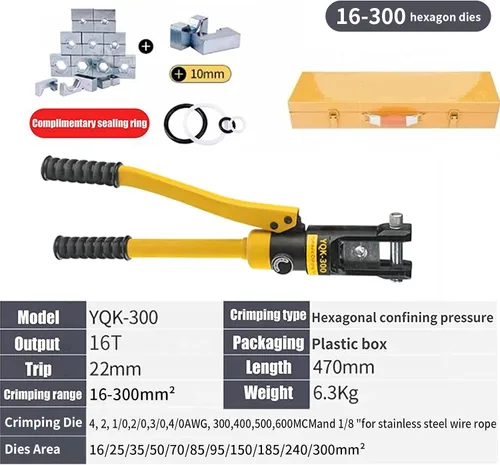 Miniatura 4 de Herramienta de Crimpado Hidráulico de 10 Toneladas - Kit de Crimpado de Cables de Batería y Terminales de 12 AWG a 2/0 AWG con 9 Pares de Troqueles