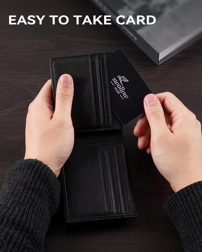 Miniatura 22 de Swallowmall Cartera de piel con bloqueo Rfid para hombre, billetera plegable con tarjeta extraíble, 2 ventanas para identificación, 10 ranuras
