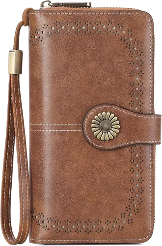 Miniatura 10 de SENDEFN Cartera de cuero para mujer, con bloqueo RFID, tarjetero para tarjetas de crédito, cartera de mano para mujer