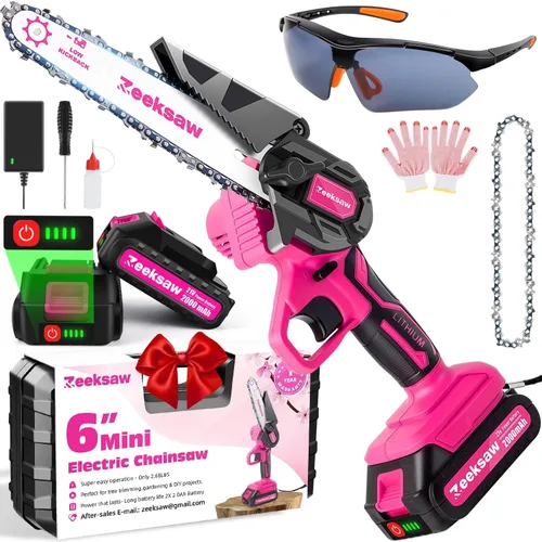 Miniatura 9 de ZEEKSAW Mini motosierra inalámbrica de 6 pulgadas, súper motosierra de mano con 2 baterías grandes, mini motosierra eléctrica alimentada por