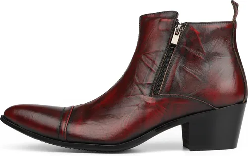 Miniatura 2 de Rui aterrizó botines para hombres zapatos de tacón alto resbalón en estilo doble cremallera lateral cuero genuino bloque talón costura punta