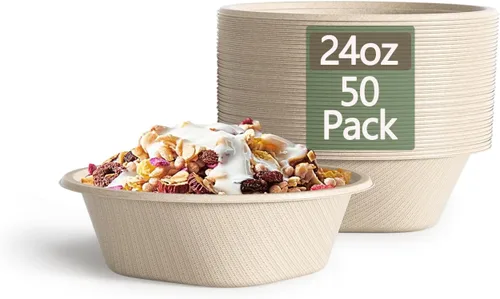 Homestockplus [Paquete de 50] Cuencos de Papel Desechables de 24 Oz - Cuencos Desechables de Servicio Pesado - Hechos de Bagazo Natural para