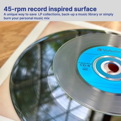 Miniatura 4 de Verbatim 94439 CD-R de 80 minutos, 52X, con superficie digital de vinilo. Paquete de 10 unidades en cajas estrechas. marcado Azul