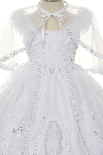 Miniatura 2 de BluNight Collection Vestido de bautizo de bebé con hombros descubiertos y bordado de Virgen María