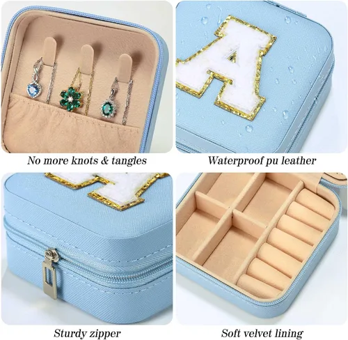 Miniatura 2 de Parima - Joyero pequeño esencial para viajes, organizador de joyerìa, regalo de hija para mamá, azul cielo, letra T