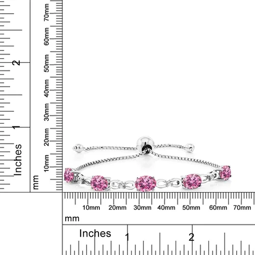 Miniatura 101 de Gem Stone King Pulsera de tenis de diamantes cultivados en laboratorio con piedra natal de 3-6 quilates para mujer, plata de ley 925, ovalada