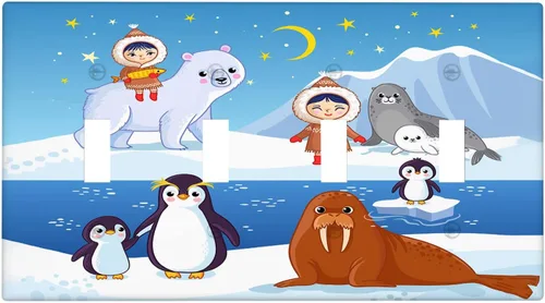 Miniatura 64 de Arctic Animals - Placa de interruptor de luz de 1 banda, lindo sello de dibujos animados, pingüino, oso polar, placa de pared individual basculante