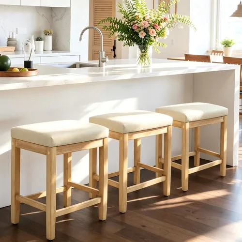 RNKSFX - Juego de 3 taburetes de bar de altura para encimera de cocina de estilo granja, modernos taburetes de bar sin respaldo con asiento tapizado
