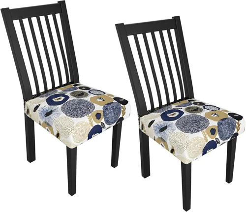 Miniatura 93 de Juego de 4 fundas elásticas para sillas de comedor, fundas para sillas de comedor con estampado floral, fundas para asientos de sillas con estampado