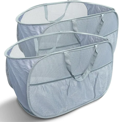 Cestas plegables para la ropa sucia, paquete de 2 cestas de malla desplegable con asas, cesta portátil para escalera, cubo plegable para dormitorio