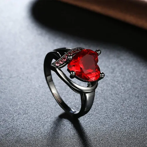 Miniatura 5 de QOBEBOTA Anillo de compromiso romántico chapado en oro de 18 quilates, anillos de compromiso de boda con incrustaciones de corazón y circonita