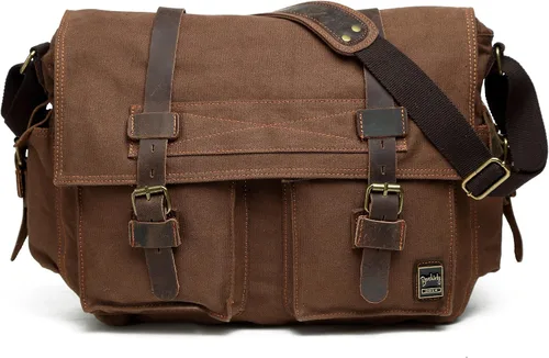 Miniatura 12 de Bolso de hombro para hombres, bolso mensajero de lienzo militar clásico de Berchirly, de 13.3–17.3 pulgadas, de regreso a la escuela