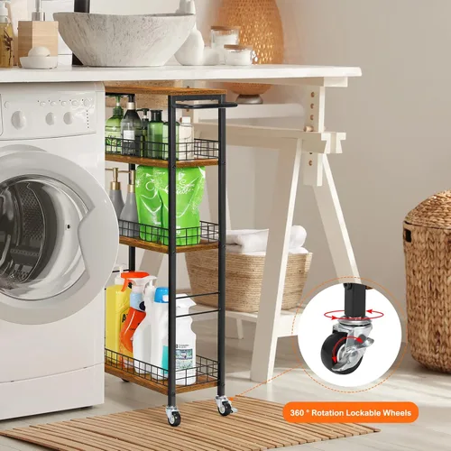 Miniatura 4 de YBING - Carrito de almacenamiento delgado, carrito de servicio rodante para la cocina de 4 niveles con ruedas, carrito móvil estrecho con asa