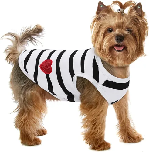 Miniatura 16 de Camiseta a rayas para perros y gatos, chaleco de algodón para primavera, verano, para mascotas, adecuada para mascotas pequeñas y medianas y Amarillo