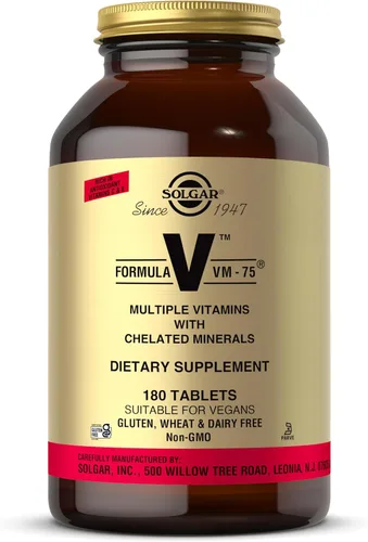 Solgar Fórmula VM-75, 180 tabletas – Multivitamínico con minerales quelados – Vitamina A, B6, B12, C, D, E – Biotina, magnesio, calcio, hierro,