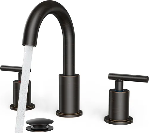 Miniatura 19 de FORIOUS Juego central de grifo de baño dorado cepillado de 4 pulgadas, 2 manijas y 2 agujeros dorados para tocador de baño con metal emergente