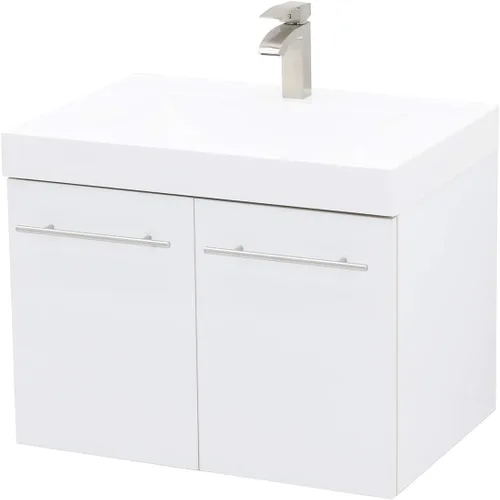 Juego de lavabo flotante para montaje en pared, tocador de textura blanca en relieve, encimera de fregadero integrada blanca, 23.25 pulgadas