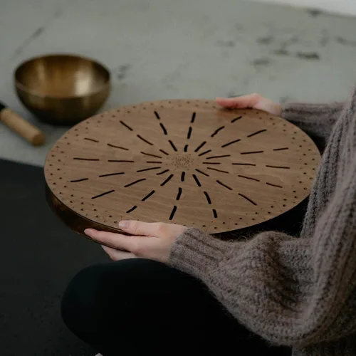 Miniatura 7 de Disco de lluvia "Water-Fall" de 16 pulgadas Sonido de agua relajante Tambor oceánico de madera Sonido meditativo de 60 segundos Instrumento
