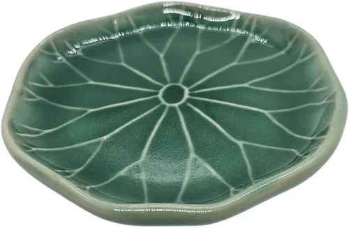 Miniatura 8 de Bandeja pequeña en forma de hoja de loto verde oscuro de 4 pulgadas, hecho a mano, plato decorativo de porcelana de cerámica, recipiente