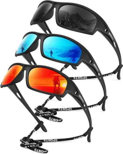 Miniatura 36 de KALIYADI 4 Pack Polarized Sunglasses-Men Sports Sun-glasses: Mens Sunglasses UV Protection for Fishing Driving Cycling A02-negro/azul hielo/rojo