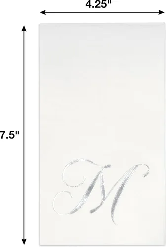 Miniatura 3 de Gift Boutique 100 Servilletas de Papel Desechables con Monograma Plateado sobre Blanco para Invitados, Letra M, Elegante Servilleta de Mano