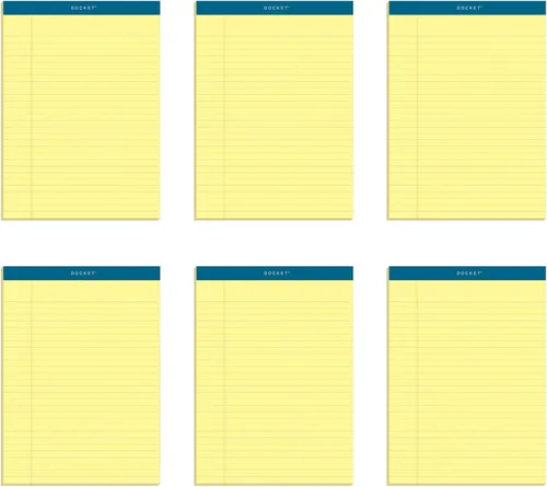 TOPS Docket - Tableta de escritura, 8-1/2 x 11-3/4 pulgadas, perforada, canaria, regla legal/ancha, 50 hojas por bloc, 6 almohadillas por paquete