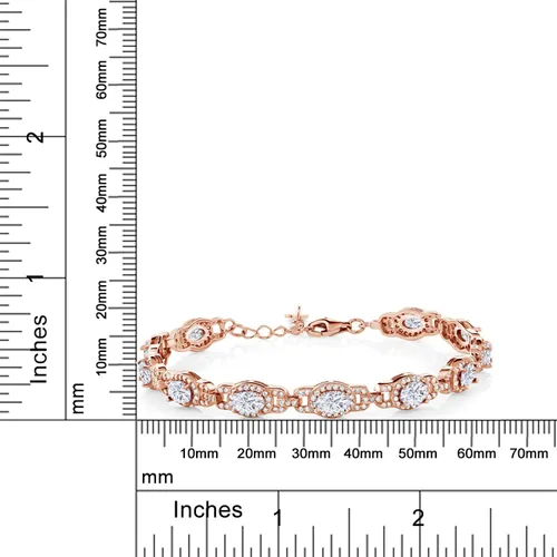Miniatura 93 de Gem Stone King 18K Rose Gold Plated Silver Oval Gemstone Birthstone Tennis Bracelet For Women Oval 6X4MM 7 Inch With 1 Inch Extender Fine