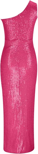 Miniatura 4 de Elegante vestido de lentejuelas fruncidas para mujer, sexy, con un hombro descubierto, ajustado, vestido formal con purpurina brillante