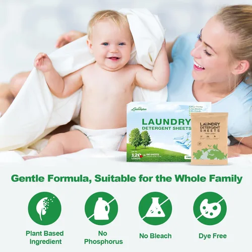 Miniatura 5 de Hoja de detergente para ropa, tiras de lavado ecológicas e hipoalergénicas, ingredientes naturales, ultraconcentrado, listo para viajar, sin jarra