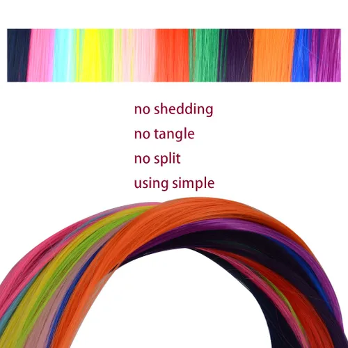 Miniatura 4 de 12 extensiones de cabello sintético lacio de color con clip, de 22 pulgadas, para mujeres, niños y niñas, reflejos para fiesta (liso, 12 colores)