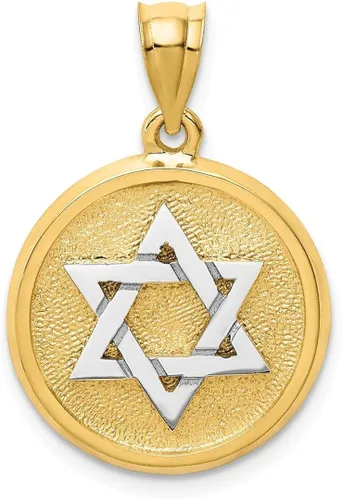 Miniatura 7 de Colgante de oro amarillo de dos tonos de 14 quilates, acabado sólido, parte trasera plana, joyería judía de estrella de David, dije religioso